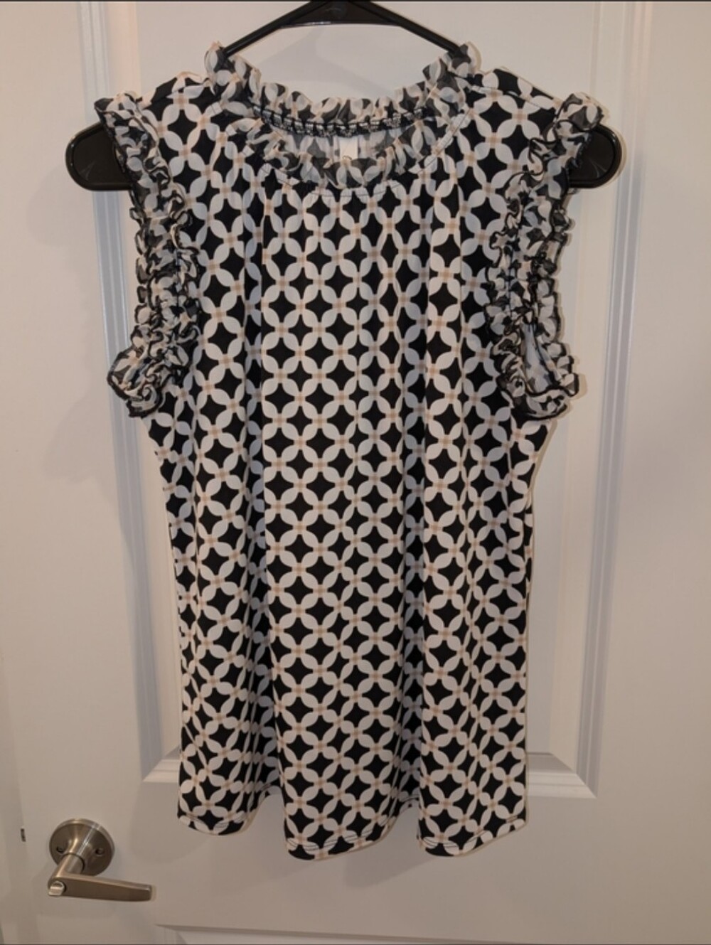 Ruffled Dressy Blouse with Geometric Print